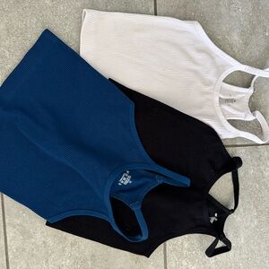 Blue, Black, and White Ribbed Tank Tops